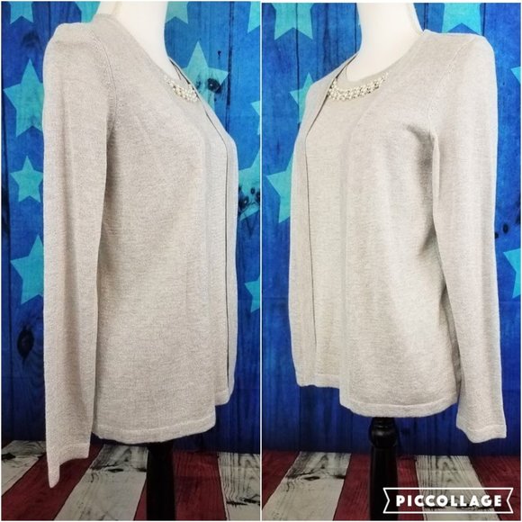 NOTATIONS Silver Metallic Pullover Sweater Blouse - Women's PM - Picture 6 of 11